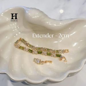 18K Gold Green Gemstone Tennis <b>Bracelet</b> with Floral Diamond Accents – Elegant Womens Jewelry - Product Image 2