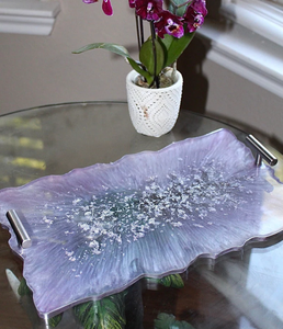 Handmade Purple Resin Tray with Silver Flakes Modern Design Wedding & Diwali Decorative Vanity Tray by Perfect Enterprises - Product Image 6