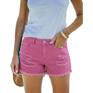 Shorts en jean noir uni déchiré pour femme, taille haute, bords effilochés, style sexy, pour l'été - Product Image 4