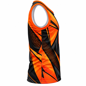 Custom Sublimation Men's Tank <b>Top</b> <b>Orange</b> Black Solid 100% Polyester Breathable Eco-Friendly Quick Dry Gym Stringer <b>Vest</b> - Product Image 5