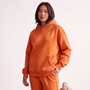 เสื้อฮู้ดดี้ผู้หญิงสีชมพูสดแบบสวมหัว ผ้าคอตตอนฟลีซหนานุ่ม ทรงหลวม ไหล่ตก มีกระเป๋าจิงโจ้ ไซส์ใหญ่ - Product Image 4