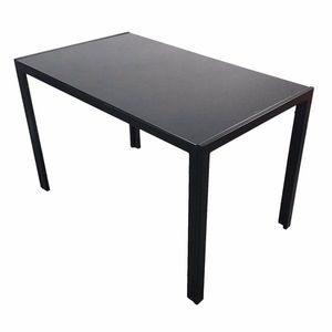 Tavolo da Pranzo Semplice in Vetro Temperato Nero e Ferro Assemblato - Product Image 2