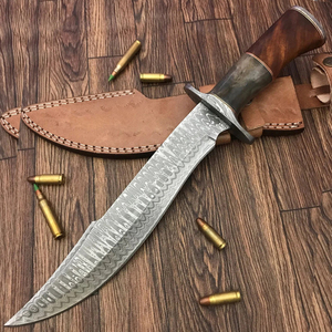 มีดโบวี่เหล็กดามัสกัสทำมือแบบกำหนดเอง พร้อมด้ามกระดูกสีสันสดใสและปลอกหนัง เหมาะเป็นของขวัญ - Product Image 1