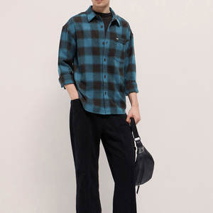 High Quality <b>Men's</b> Spring Flannel Solid Casual <b>Shirt</b> <b>Stretch</b> Long Sleeve Breathable Knitted Single Button Closure - Product Image 4