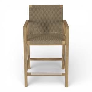 Tabourets de bar de luxe en teck massif résistant aux intempéries, avec assise en rotin synthétique tressé, pour hôtels, terrasses et espaces extérieurs. - Product Image 6