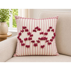 Luxury 100% Linen Embroidered <b>Cushion</b> <b>Cover</b> with Scalloped Edge | Premium Decorative Throw Pillow <b>Cover</b> - Product Image 1