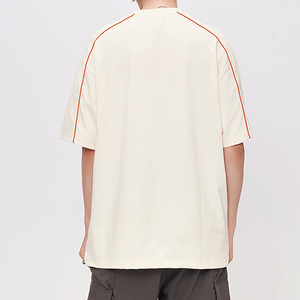 T-shirt en coton épais de haute qualité pour homme, tricoté uni, épaules tombantes, col rond côtelé, impression sérigraphique, design oversize vierge - Product Image 6