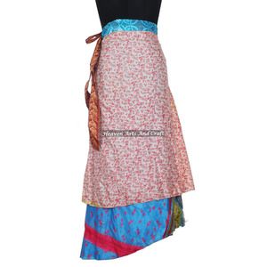 Faldas de Playa de 2 Capas para Mujer, Estilo Vintage, Sari de Seda, Falda Larga Cruzada, Sari Reversible de 2 Capas, Estilo Bohemio Mágico - Product Image 6