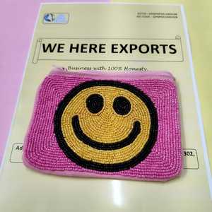 Porte-monnaie perlé rose avec visage souriant, fait main, en perles de rocaille, pochette zippée, mini pochette souriante, petit portefeuille de voyage pour pièces et cartes - Product Image 3