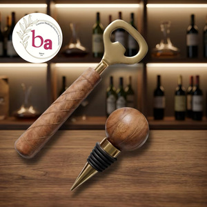 Ouvre-bouteille en bois et laiton écologique 2 pièces Beads Art avec bouchon en liège – Accessoire de bar de luxe pour la maison et le vin - Product Image 1