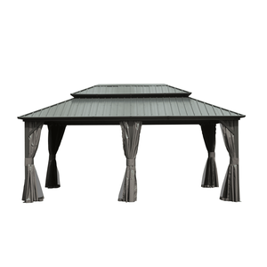12 X 18 Hardtop Aluminum Metal Gazebo with Galvanized Steel Double <b>Roof</b> <b>Canopy</b> & Curtain Netting Permanent Pergola - Product Image 1