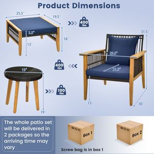 Set di mobili da giardino in 5 pezzi con tavolino e 2 pouf - Product Image 5