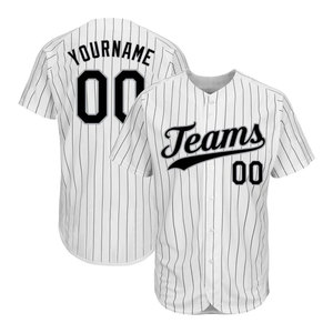 Camiseta de Béisbol Personalizada - Blanca/Negra con Rayas y Detalles Grises, Impresión por Transferencia de Calor, 100% Poliéster de Secado Rápido - Product Image 1