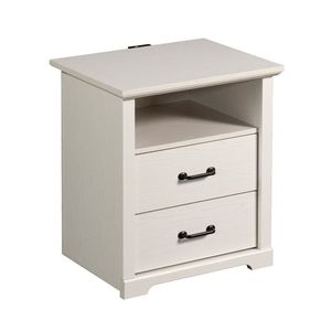 Table de chevet moderne de style farmhouse de luxe Harrington avec 2 tiroirs, finition en bois blanc - Product Image 2