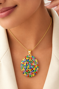 Pendentif en pierre multicolore de créateur, argent sterling 925, finition or antique, ovale, bijoux en pierres précieuses pour femmes - Product Image 3
