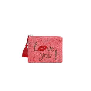 Love you Coin Pouch Cartera con cuentas de semillas personalizada Hermoso regalo de mamá-Diseño de corazones para niñas - Product Image 1