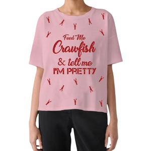 Camiseta de manga corta para mujer, informal, holgada, 100% algodón, transpirable, con bordado de lentejuelas y parches con diseño de cangrejo de río y motivos animados - Product Image 5