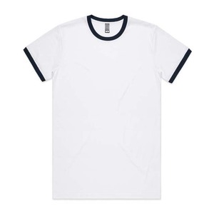 เสื้อยืดคอกลมแขนสั้นสีขาวสำหรับผู้ชาย, เสื้อยืดลำลองผ้าฝ้ายสีทึบตัดสีกรมท่าฤดูร้อน - Product Image 1