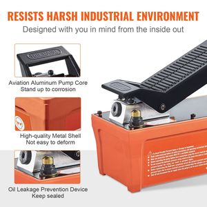 Pompe hydraulique pneumatique 10 000 PSI, réservoir de 1/2 gallon, sortie d'huile 3/8 po, entrée 1/4 po, tuyau de 6,6 pi, équipement de réparation de carrosserie actionné au pied - Product Image 2