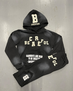 Custom Sweatsuit Flare Sweatpants Jogger Cropped Hoodie Set Distressed Embroidery Patch Acid Washed Vintage <b>Tracksuit</b> - Product Image 2