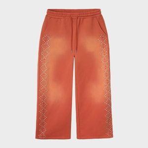 Orange Vintage Washed Rhinestone Sweatpants Wide Leg Joggers Men Women Oversized Streetwear Loose Fit Casual Trousers - Product Image 2