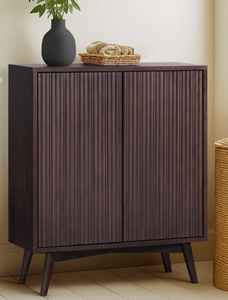 Meuble de rangement à 2 portes cannelé en noyer foncé, personnalisable OEM, buffet/consolade en bois polyvalent pour usage multiple - Product Image 6
