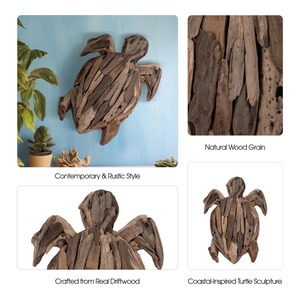 Escultura de Pared de Tortuga de Metal Hecha a Mano, Chapada en Oro, Duradera, Arte Rústico Contemporáneo, Decoración Costera para Sala de Estar - Product Image 4
