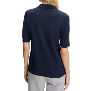 Camiseta de Manga Corta Azul Marino para Mujer, Estilo Vintage, Tejida con Spandex/Algodón, Transpirable, Ecológica, Antiarrugas, Corte Regular Informal - Product Image 2