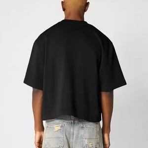 Men's Cropped <b>T</b>-<b>Shirts</b> 100% Cotton Heavyweight 300GSM Unique Fabric <b>Black</b> Color O-Neck <b>Plain</b> Short Sleeve Style Adults' Size - Product Image 5