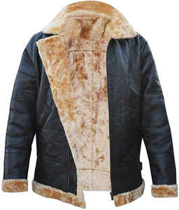 <b>Men</b> Brown Genuine Leather <b>Sherpa</b> Lined Bomber <b>Jacket</b> Zip Up Winter Outerwear Casual - Product Image 4