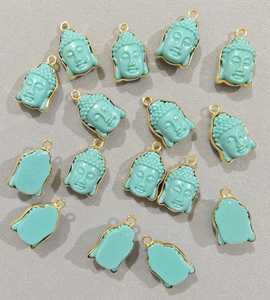 Conector de Colgante de Rostro de Buda de Turquesa Azul al por Mayor, de Latón con Baño de Oro de 18k, Conectores de Engaste Único para Fabricación de Joyería DIY - Product Image 5