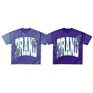 T-shirt pour homme en coton 100% à col rond, style streetwear, imprimé avec un logo en lettres, tie-dye violet, mode estivale - Product Image 1