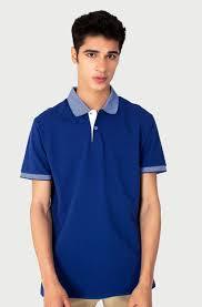 T-shirt de performance pour homme à manches courtes avec logo personnalisé, coupe ajustée, col contrastant, bleu marine, tricoté de haute qualité, séchage rapide - Product Image 2