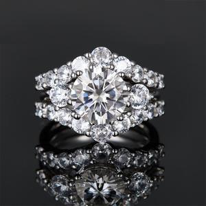 3CT Real Moissanite 925 Sterling Silver 3 Stone Engagement <b>Ring</b> Chevron V-shape Enhancer Wrap Guard Wedding Band Bridal Set <b>Ring</b> - Product Image 1