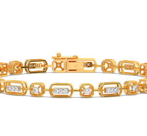Pulsera de Oro Amarillo de 18K con Diamantes Cultivados en Laboratorio, Diseño Octogonal Abierto, Tipo CVD, Étnica para Mujer, Certificada por IGI - Product Image 2
