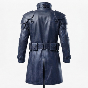 Manteau Trench Formel d'Automne pour Homme en Cuir de Mouton Véritable Bleu, Imperméable, Respirant et Écologique - Product Image 5
