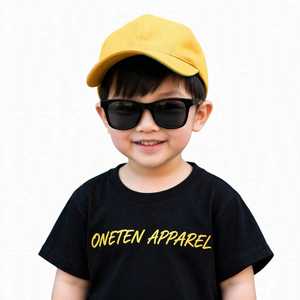 ONETEN APPAREL Ensemble T-shirt noir et short jaune pour enfants, imprimé lettres, manches courtes, col rond, tenue décontractée deux pièces - Product Image 6