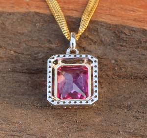 Pink Moissanite Geometric 14K Gold Pendant Necklace Radiant Cut Unisex Anniversary Birthday <b>Gift</b> - Product Image 3