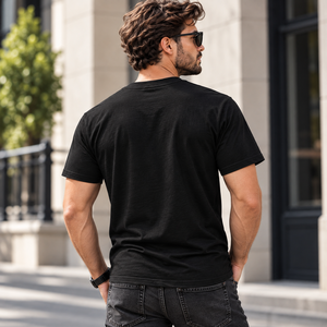 T-shirt noir pour homme, imprimé drapeau américain, manches courtes, col rond, coupe décontractée, 100% coton, tissu jersey respirant - Product Image 2