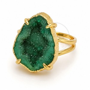 Natural Green Druzy Agate <b>Ring</b> Gold Electroplated Prong Setting Adjustable <b>Statement</b> <b>Ring</b> for Women Handmade Gemstone Jewelry - Product Image 3
