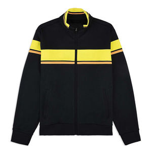 Survêtement noir pour homme avec fermeture éclair intégrale, bandes jaunes fluo, col montant, poches latérales, respirant, coupe classique, idéal pour l'automne - Product Image 6