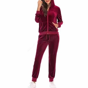 New Trendy <b>Women</b> Winter Hooded Velvet 2-Piece Custom Logo Lightweight <b>Tracksuit</b> Jogger Set - Product Image 1