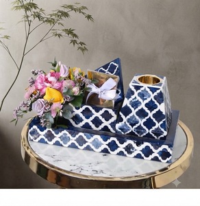 Resin Incense Burner Set Blue White Pattern Eco-Friendly Durable Aromatherapy Tray <b>Candle</b> Holder Flower Vase Arabic Incense - Product Image 1