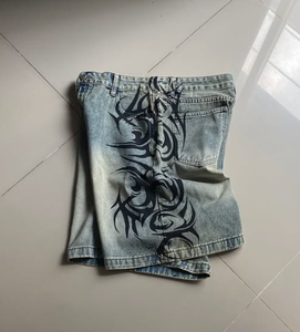 Pantalones Cortos de Mezclilla con Estampado Tribal Personalizado para Hombre, Estilo Vintage, Holgados, Oversize, Streetwear, Fabricante OEM ODM - Product Image 4