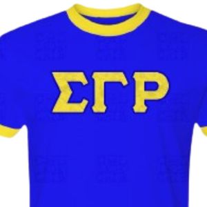 เสื้อยืด Sigma Gamma Rho สีน้ำเงิน เหลือง ดำ ลายตัวอักษรผ้าซาติน สำหรับผู้หญิง ชมรมพี่น้องชาวกรีก แต่งขอบตัดกัน แขนสั้น สไตล์ลำลอง สำหรับวิทยาลัย - Product Image 6