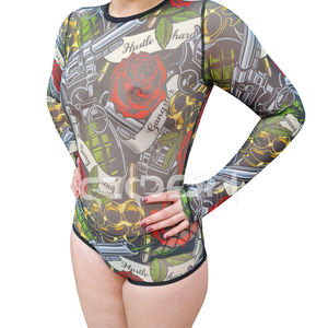 Vente en gros de combinaisons pour femmes à impression numérique personnalisée, haute élasticité, imprimées avec des motifs de tatouage, manches longues - Product Image 5