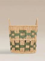 Panier en corde de papier vert tressé fait main, organisateur de rangement décoratif pour la maison, panier à jouets, panier à linge, accessoires de salle de bain