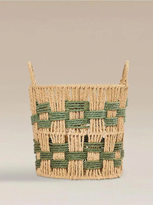 Panier en corde de papier vert tressé fait main, organisateur de rangement décoratif pour la maison, panier à jouets, panier à linge, accessoires de salle de bain - Product Image 6