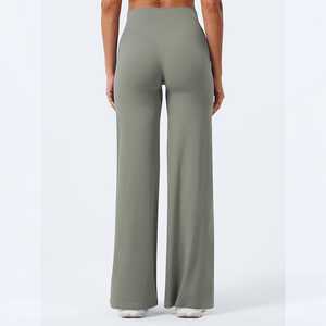 Custom/OEM Women's High Waisted Flare Yoga Pants Buttery Soft <b>Tummy</b> <b>Control</b> Wide Leg Leggings Sage Green Pilates Workout Pants - Product Image 6