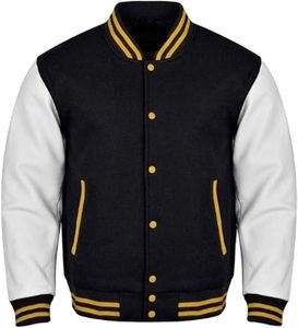 Blouson universitaire pour homme, color block, en coton et polyester, décontracté, automne, col rabattu, coupe droite, simple boutonnage - Product Image 2